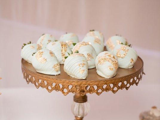 Dipped strawberries with gold leaf