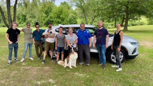 An MDT trained School Therapy Dog is on set for a Chevy Commercial with Michael on set as the Dog Trainer.