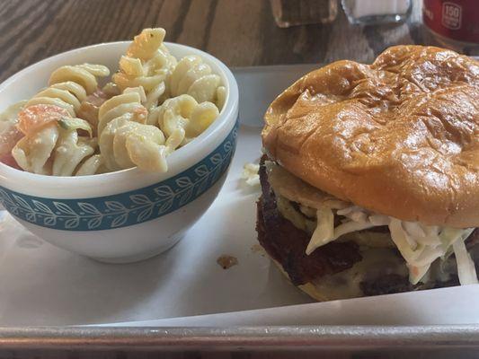 Teriyaki burger and pasta