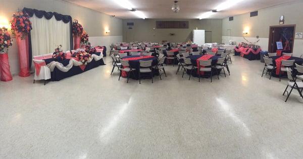 Banquet Room at Hanford Elks Lodge. Great for wedding, parties, ceremonies and more.  Seat up to 200 guests