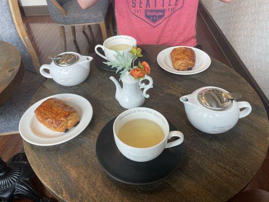 Tea and chocolate croissant