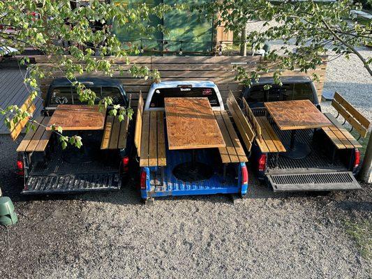 Repurposed truck beds for seating