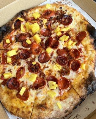 Pepperoni, pineapple and bacon