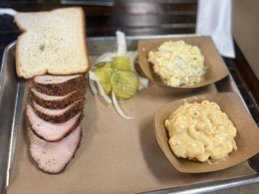 Turkey, Mac & cheese, potato salad