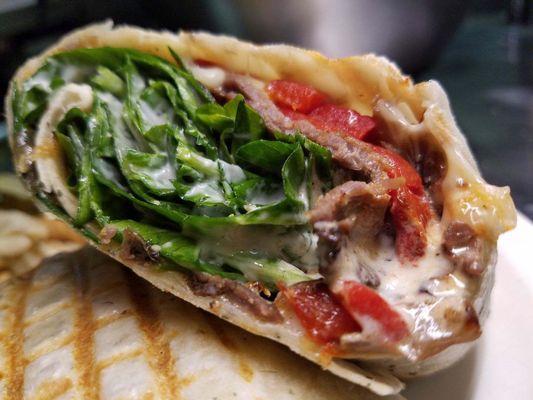 Chimichurri Marinated Skirt Steak with Spinach, roasted Reds and queso cheese Wrap!!!