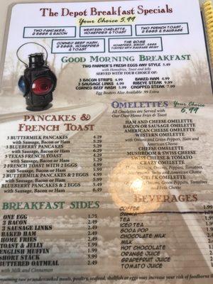 Breakfast menu