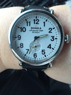 Shinola watch, running again thanks to this neighborhood shop.