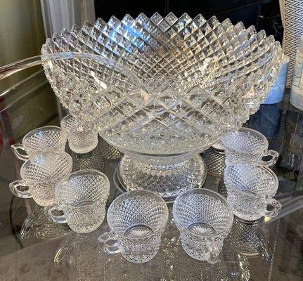 Fabulous 1940's Hobnail Punchbowl, 12 Cups, Ladle