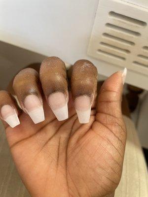 I get coffin shape all the time and they never look like this. The nails were all different sizes