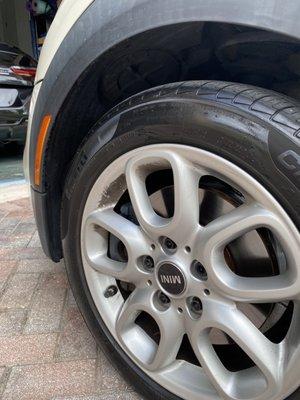 Huge chunks of brake dust left behind. It wipes off easily, but it has to be wiped. Every wheel had spots like this. Booo