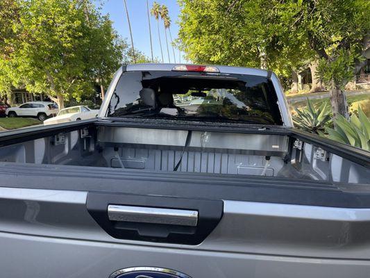 Broken glass in the truck cab