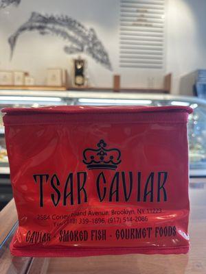 The super nice girl who works here gave me a cooler to take home my caviar!!!!