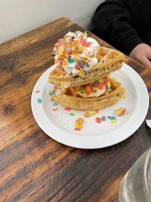 Fruity pebbles- kids were pumped to have ice cream for breakfast!