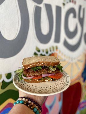 Meatless meatloaf sandwich