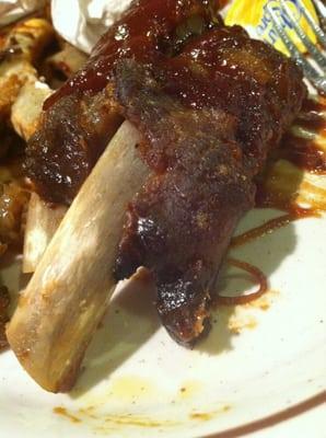 Ate BBQ ribs last night, the meat was very dry and hard, like they warmed it up and slapped BBQ sauce on it.