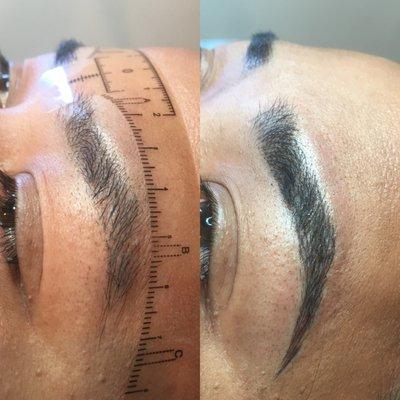 Microbladed brows. Permanent makeup, before and after