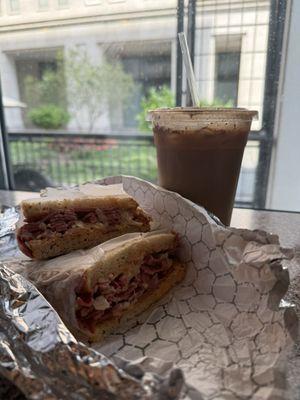 Rueben and Iced Latte