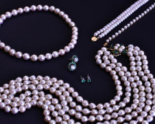 Gorgeous pearl necklaces, bracelets, earrings and rings available at Kenz Jewelers.