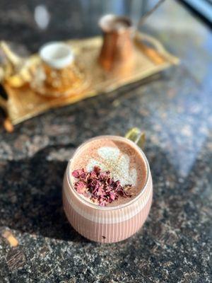 Rose cardamom honey latte