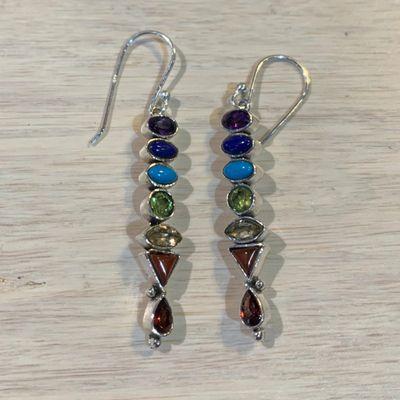 7 Stone Chakra Sterling Silver Earrings