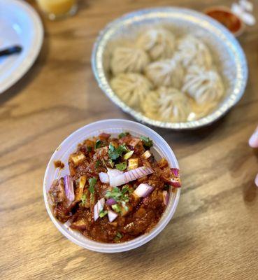 Beef Chilli (bottom) and Chicken Momo (top)