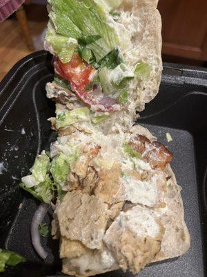 One half of my chicken doner.  Bread was fresh.  It was good, but chicken was sparse.