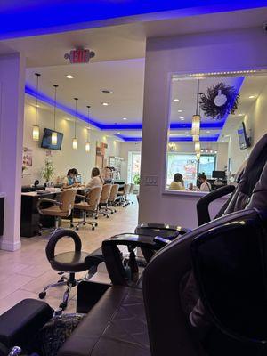 View from pedicure chair towards front.