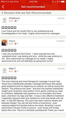 Reviews from Tranquil Turtle Massage Clients