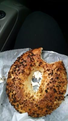 Lovely burned onion bagel. Tastes awful.