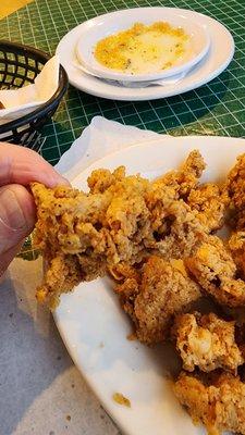 2-in diameter clump of overcooked calamari