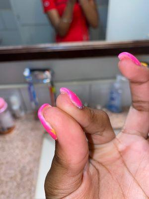 This is what the man at the front desk did to my nails.