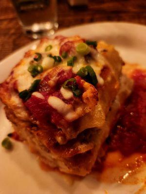 Lasagna with all the chopped green onions on top. Really?