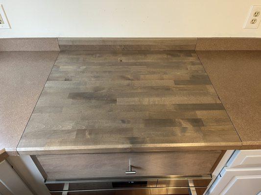 Butcher block counter for custom base cabinet