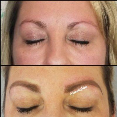 Powder brow-Top photo is before, second photo taken after her 8 week touchup session.