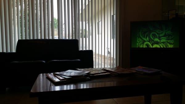 Comfy couch & magazine table