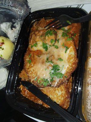 Potato pancakes and Hungarian goulash