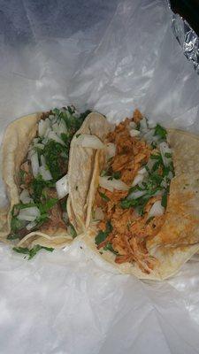 Shredded beef and shredded chicken taco