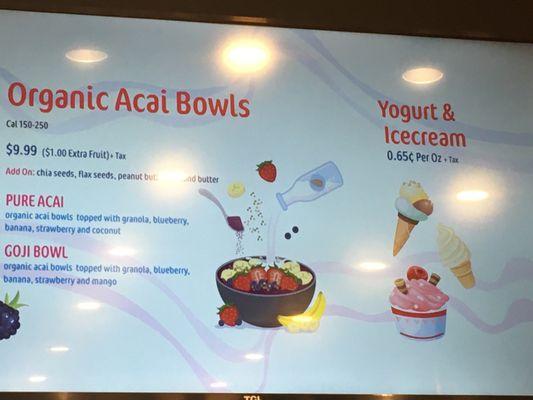 Menu Açaí Bowls and Ice Cream