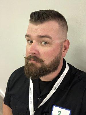 Me, after Scott won the grand prize in Las Vegas for traditional barbering at the International Hair Convention.