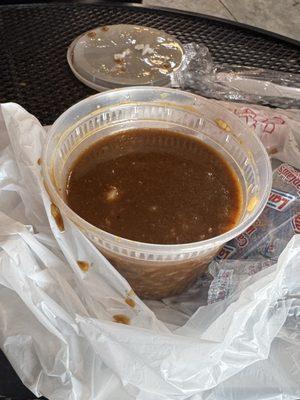 Seafood gumbo without much seafood, mostly broth - too salty to eat. $11.50 for this is extreme, imo.