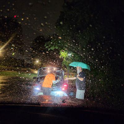 Plugging tire in the rain!