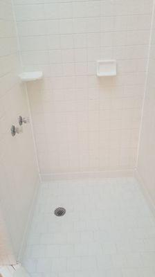 Peachtree City shower after our proprietary restoration cleaning process. Don't replace...restore!