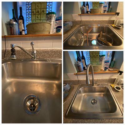 BEFORE & AFTER New kitchen sink faucet replacement.