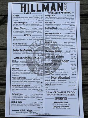 Beer menu