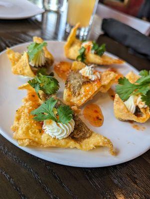 Pulled Beef Short Rib Wonton. $15. Pepper-basil jam, cilantro, creamed chevre, crispy (5 pieces).