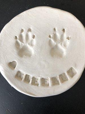 They offer a free paw print if your animal passes. This is my friends dogs print.