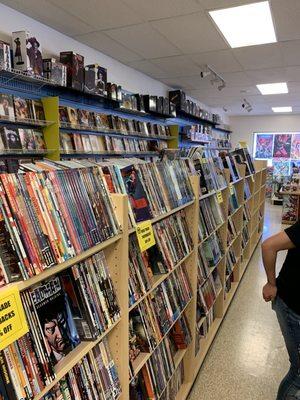 An aisle of comic books.