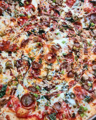 OMNIVORES,PEPPERONI,HAM, SAUSAGE, SPINACH, MUSHROOMS, ONIONS & GREEN PEPPERS