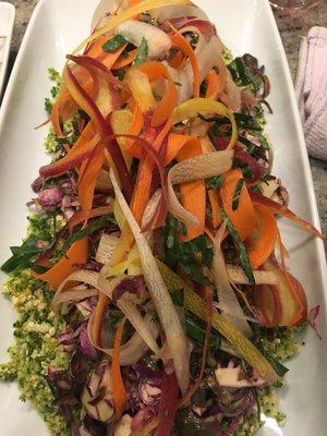 chopped salad with colored carrot shavings