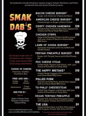 Food truck menu